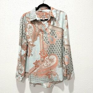 Chico's pastel Multicolor Paisley long sleeves Blouse/tunic 16